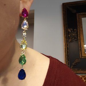 Multi-Colored Rhinestone Linear Drop Earrings NWOT
